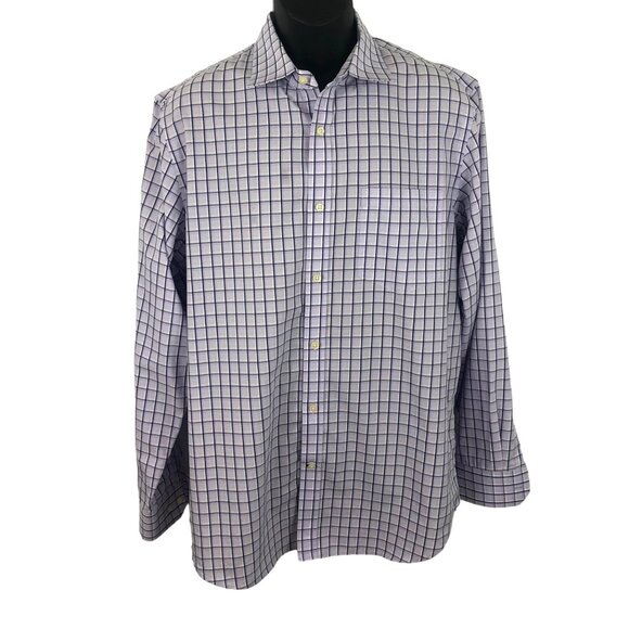 Banana Republic Classic Fit Men's Size L  16-16 1/2 Purple Plaid Button Up Shirt - Picture 1 of 6